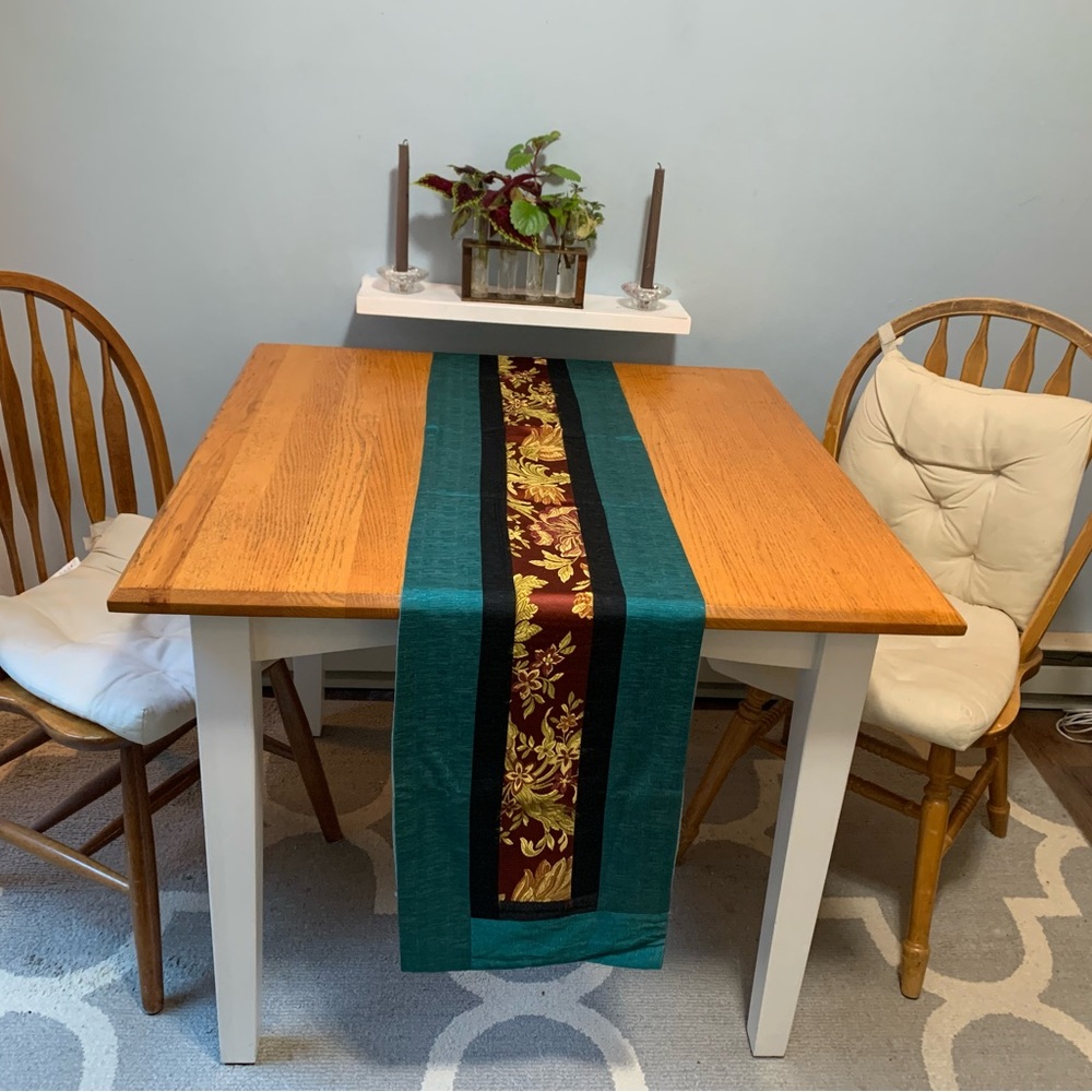 Never used — Teal and maroon/gold brocade silk table runner